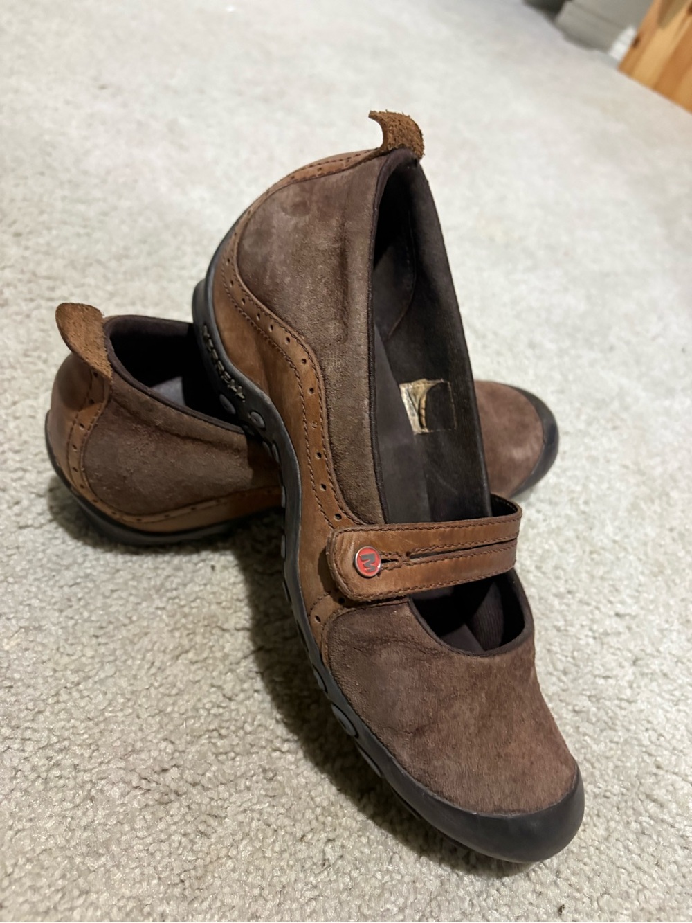 Merrell Brown Suede Mary Jane Sandals with Strap